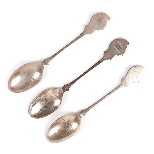 93 - A set of three silver London Regiment 28th Artist Rifles spoons, having first pattern finial crest, ... 