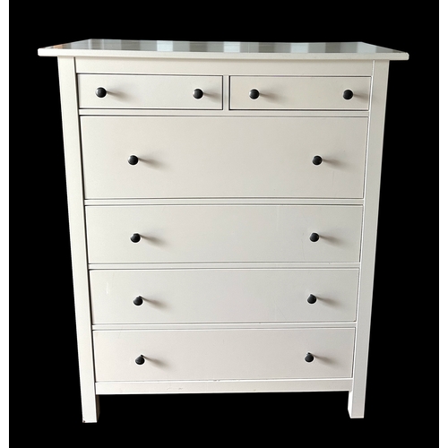 817 - A modern Chelsea Textiles style white painted chest of two short and four long drawers, 110cm.