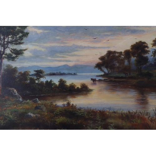 238 - A Maxwell (Victorian School)- A highland river landscape with highland cattle, oil on canvas, signed... 