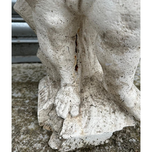 11 - A pair of 19th century composition Coade style  stone putti, in well weathered condition, each appro... 