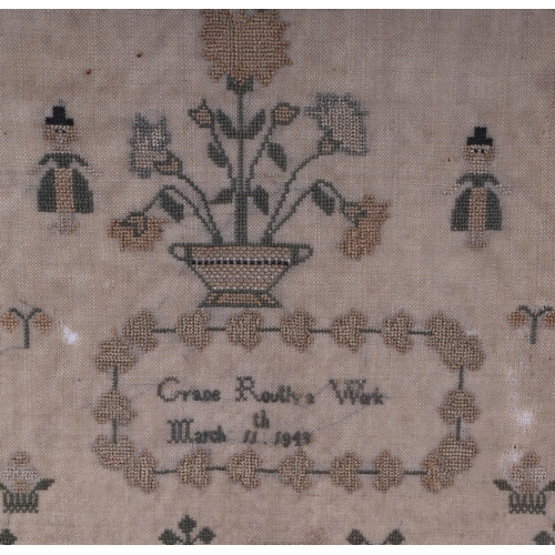 128 - A George IV sampler with verse and figures within a meandering boarder, by Grace Routh (March 11th 1... 