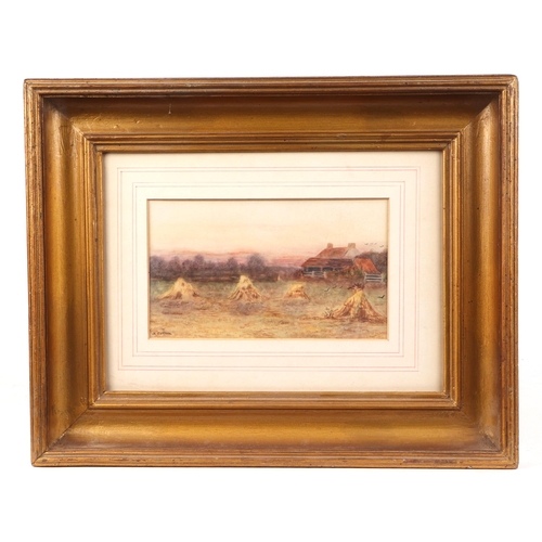 139 - W Cotton (English School), rural landscape with corn stooks in the foreground, watercolour, singed l... 