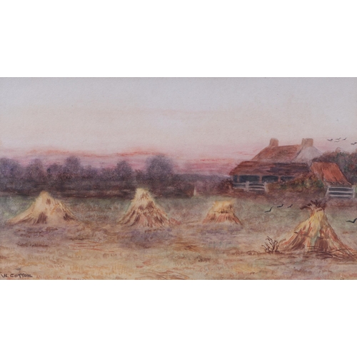 139 - W Cotton (English School), rural landscape with corn stooks in the foreground, watercolour, singed l... 