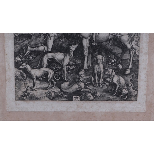 140 - After Albrecht Dürer - St Eustace -  a print depicting St Eustace on a hunt in the forest, kneeling ... 