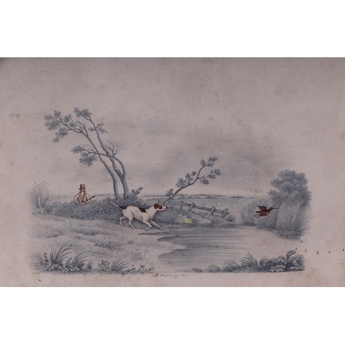 146 - E Fenning (19th Century British School), Hunting interest; a dog flushing a woodcock, watercolour an... 