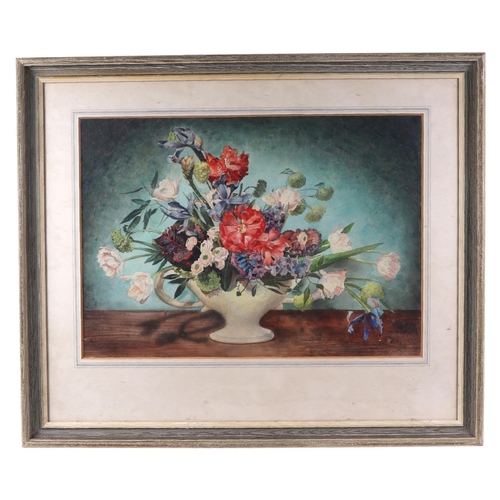 154 - Early 20th century English school - Still Life of Flowers in a Vase - watercolour, indistinctly sign... 