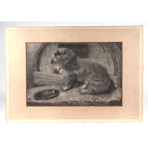 157 - Fellows (19th century British school), a Terrier-type dog waiting to be fed outside a dog kennel, pe... 