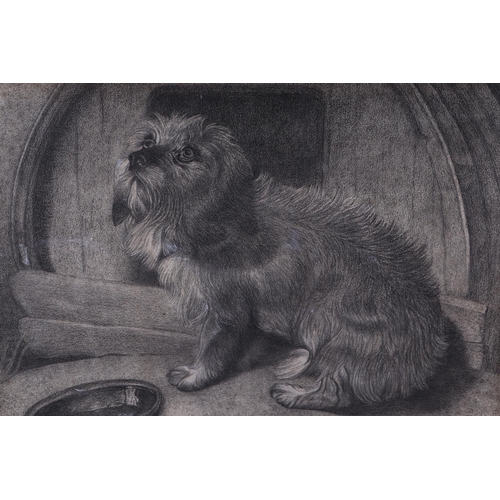 157 - Fellows (19th century British school), a Terrier-type dog waiting to be fed outside a dog kennel, pe... 