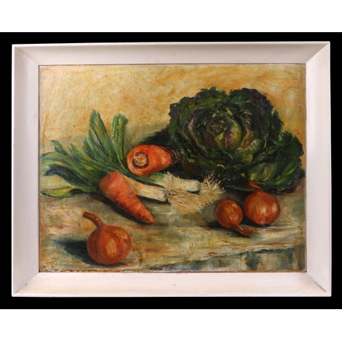174 - 19th century British, still life of vegetables, indistinctly signed lower left corner, oil on board,... 