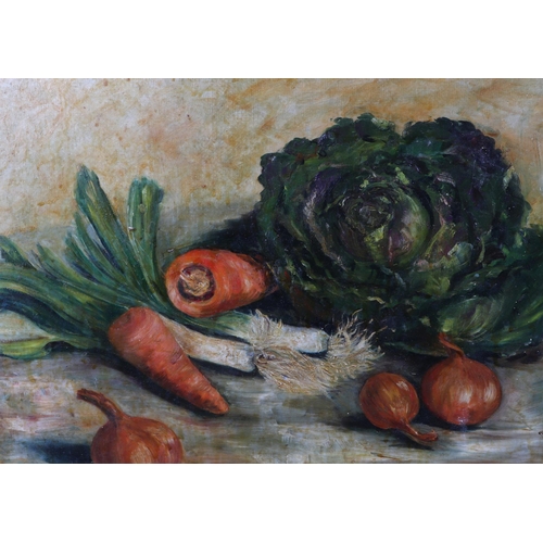 174 - 19th century British, still life of vegetables, indistinctly signed lower left corner, oil on board,... 