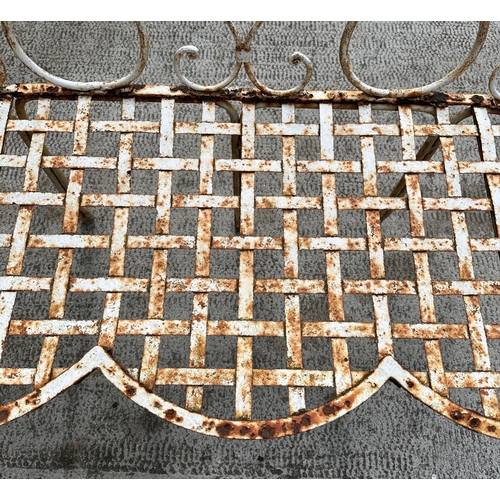 3 - A painted metal triple chair back garden bench, 136 cm wide.