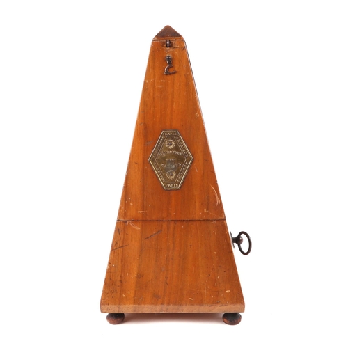 376 - A late 19th century walnut French metronome, 23cm high.
