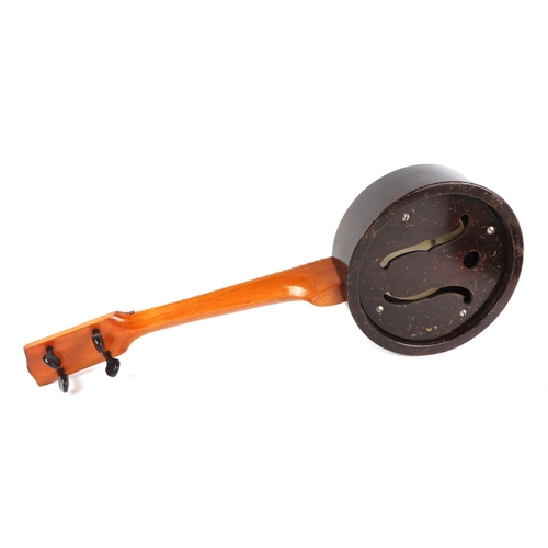 378 - A Swanee banjo ukulele, cased, 53cm long, with modern guitar shaped ukulele (2).