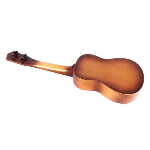 378 - A Swanee banjo ukulele, cased, 53cm long, with modern guitar shaped ukulele (2).