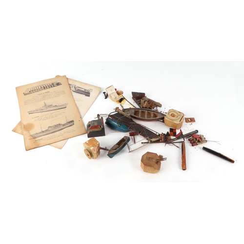 379 - A scratch built model of a warship with painted wooden hull, approx 125cm long; together with anothe... 