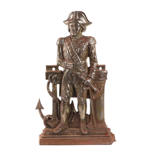 383 - A cast iron door stop in the form of Lord Nelson, 49cm high.