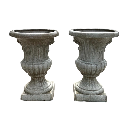40 - A large impressive pair of crackle glazed pottery Campana urns, with lion mask handles, 98cm high (2... 