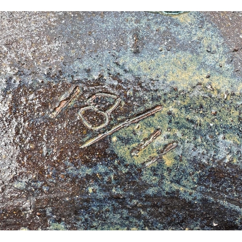 40 - A large impressive pair of crackle glazed pottery Campana urns, with lion mask handles, 98cm high (2... 