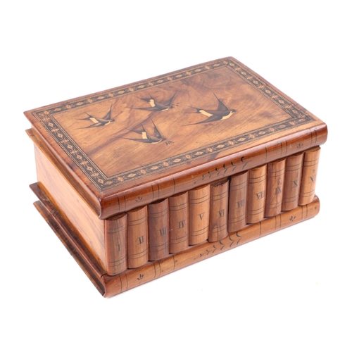 402 - An Italian Sorrento ware jewellery box, the top decorated with swallows, 24cm wide.