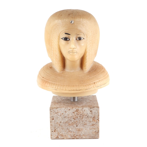 408 - A Museum Facsimile of an Egyptian Canopic mummification jar, depicting a Pharaoh Queen, mounted on a... 
