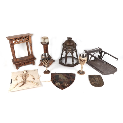 410 - Assorted ecclesiastical and other items, including a facsimile of a church monumental, 65cm long, a ... 