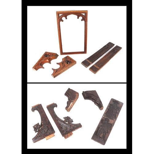 411 - Quantity of Victorian Gothic carved oak church architectural fragments, largest 35 by 55cm (10).