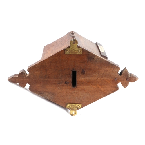 442 - A late Victorian gothic revival oak church wall mounted collection box, having iron strap work decor... 