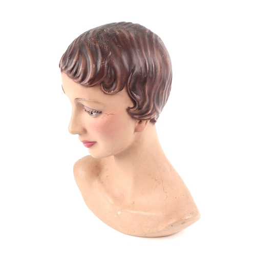 450 - A 1950s French Jewellery's shop mannequin head, composition (gutta percha), with original finish, ap... 