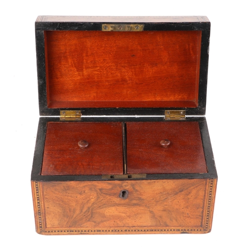 459 - A 19th century walnut two division tea caddy, 20cm wide.