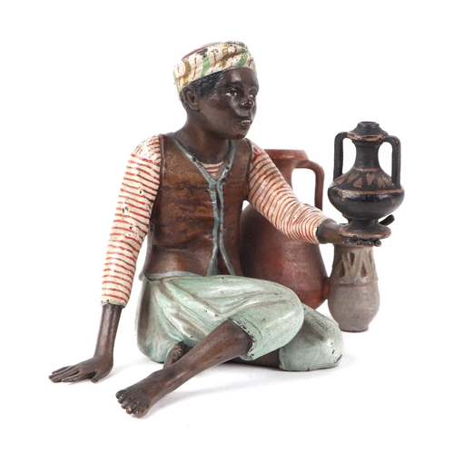 473 - Franz Bergmann (1861-1936), an early 20th century cold painted bronze figure, depicting a Moorish bo... 