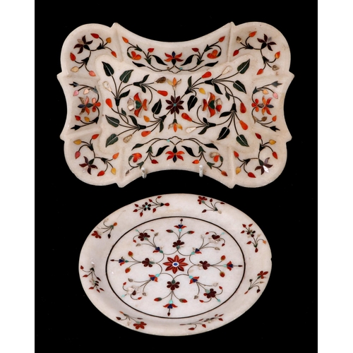474 - An Indian black marble and multi stone inlay, Pietra Dura style, marquetry circular table top panel,... 