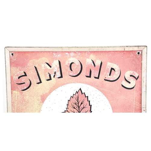 392 - A SIMONDS, THE HOP LEAF FULLY LICENSED double sided metal brewery advertising sign, 80 by 90cm, fram... 