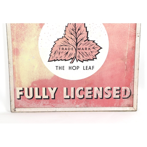 392 - A SIMONDS, THE HOP LEAF FULLY LICENSED double sided metal brewery advertising sign, 80 by 90cm, fram... 