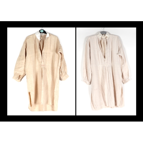 131 - Two antique French linen farmers smocks (2).