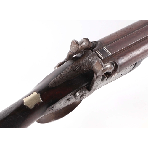 124 - A 19th century Westley Richards Birmingham black powder 12 boar double barrel hammer gun, with walnu... 