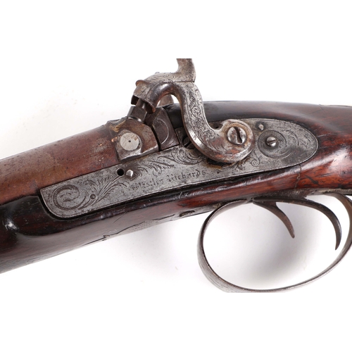 124 - A 19th century Westley Richards Birmingham black powder 12 boar double barrel hammer gun, with walnu... 