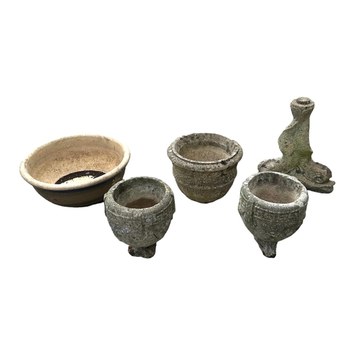 1 - A group of garden stoneware planters and ornaments (5).