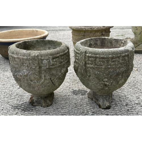 1 - A group of garden stoneware planters and ornaments (5).