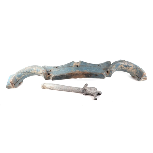 10 - A 19th century zinc gargoyle water spout, 51cm long and a 19th century French painted wooden yoke, 1... 