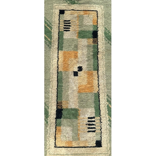 101 - A 1930's Art Deco double sided geometric abstract design wool rug, 145 by 70cms.