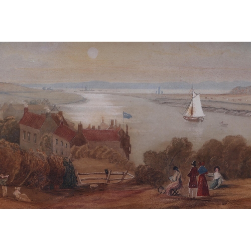 107 - Samuel Jackson (Bristol school 1794-1869) - Figures Overlooking an Estuary - indistinctly signed low... 