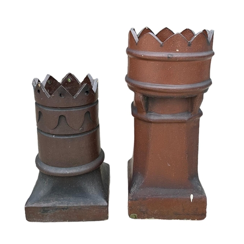 11 - Two crown top salt glazed chimney pots, 77cms high and 57cms high (2).