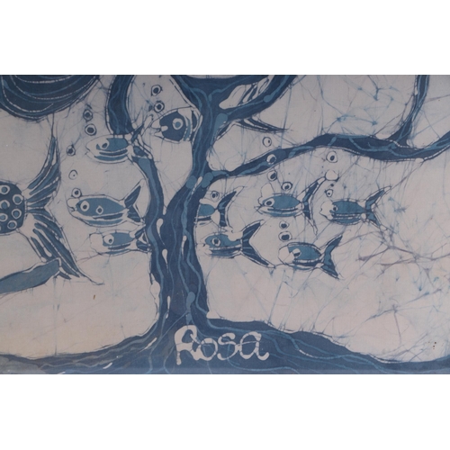 116 - 20th century school - Under the Sea - signed 'Rosa' lower right, batik on cotton, framed & glazed, 7... 