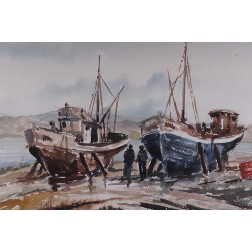 130 - S Alegia (modern continental school) - Harbour Scene with Fishing Boats at Rest on the Foreshore - w... 