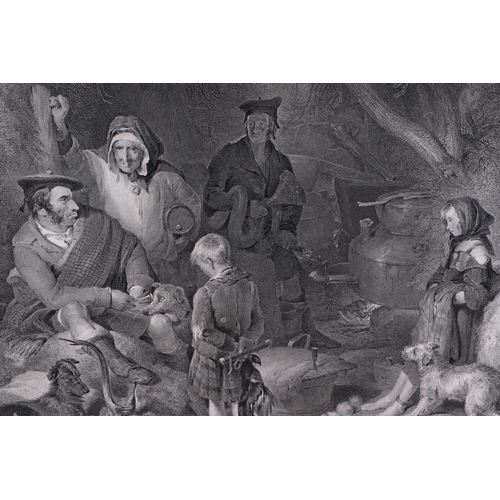 131 - After Sir Edwin Landseer RA - The Highland Whisky Still - engraving, 57 by 44cms, framed & glazed.