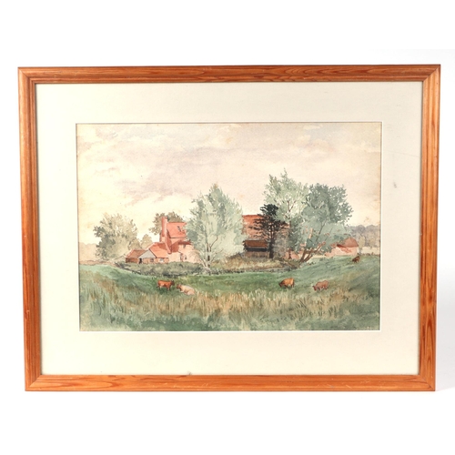 132 - Early 20th century English school - a pair of rural landscapes depicting a herd of cattle in front o... 