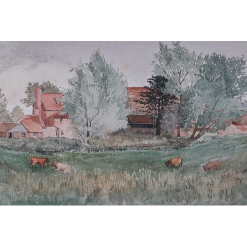 132 - Early 20th century English school - a pair of rural landscapes depicting a herd of cattle in front o... 