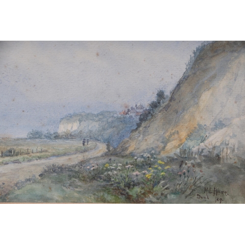 134 - M E Hare (Early 20th century British) - Deal, Kent, Cliffside Walk- signed and dated lower right cor... 