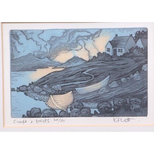 143 - K Plait (modern British) - Croft and Boats - limited edition print numbered 34/50, signed and titled... 