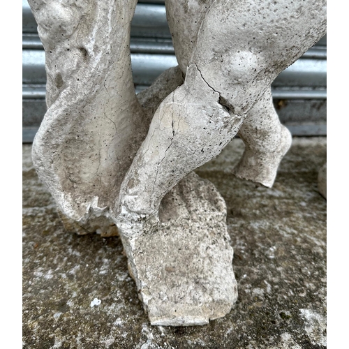 15 - A pair of 19th century composition Coade style stone putti, in well weathered condition, each approx... 